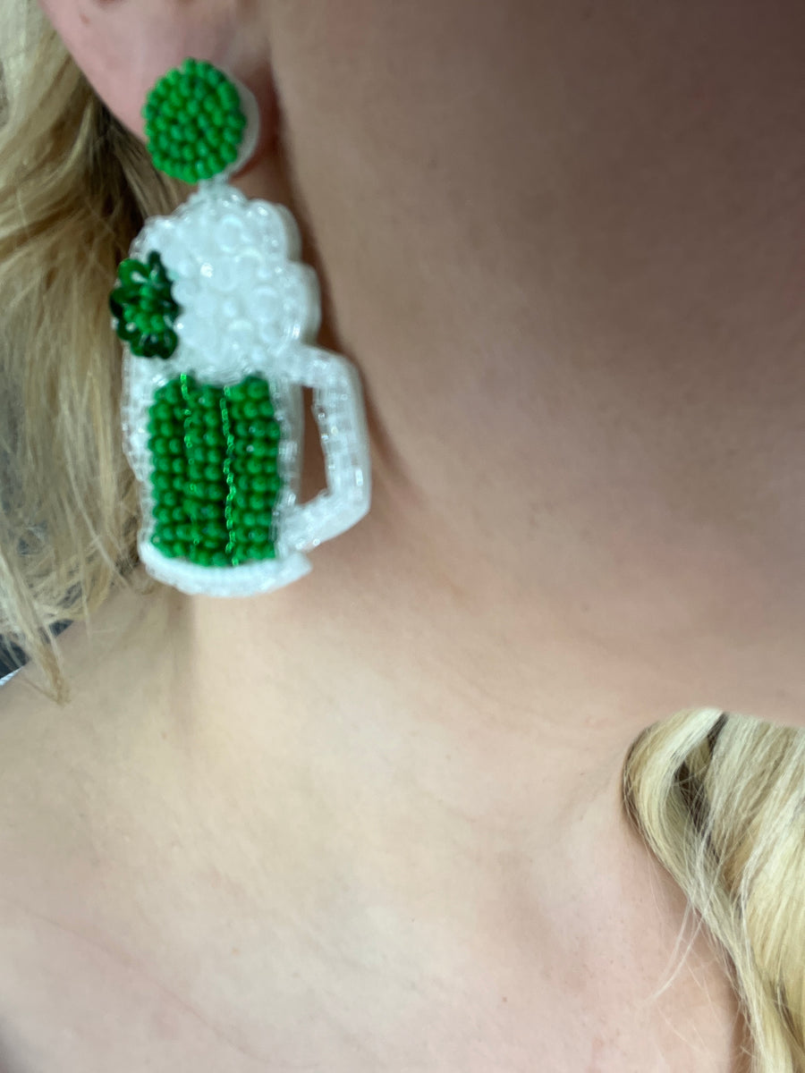 Green Beer Earrings Crowned By Ellie
