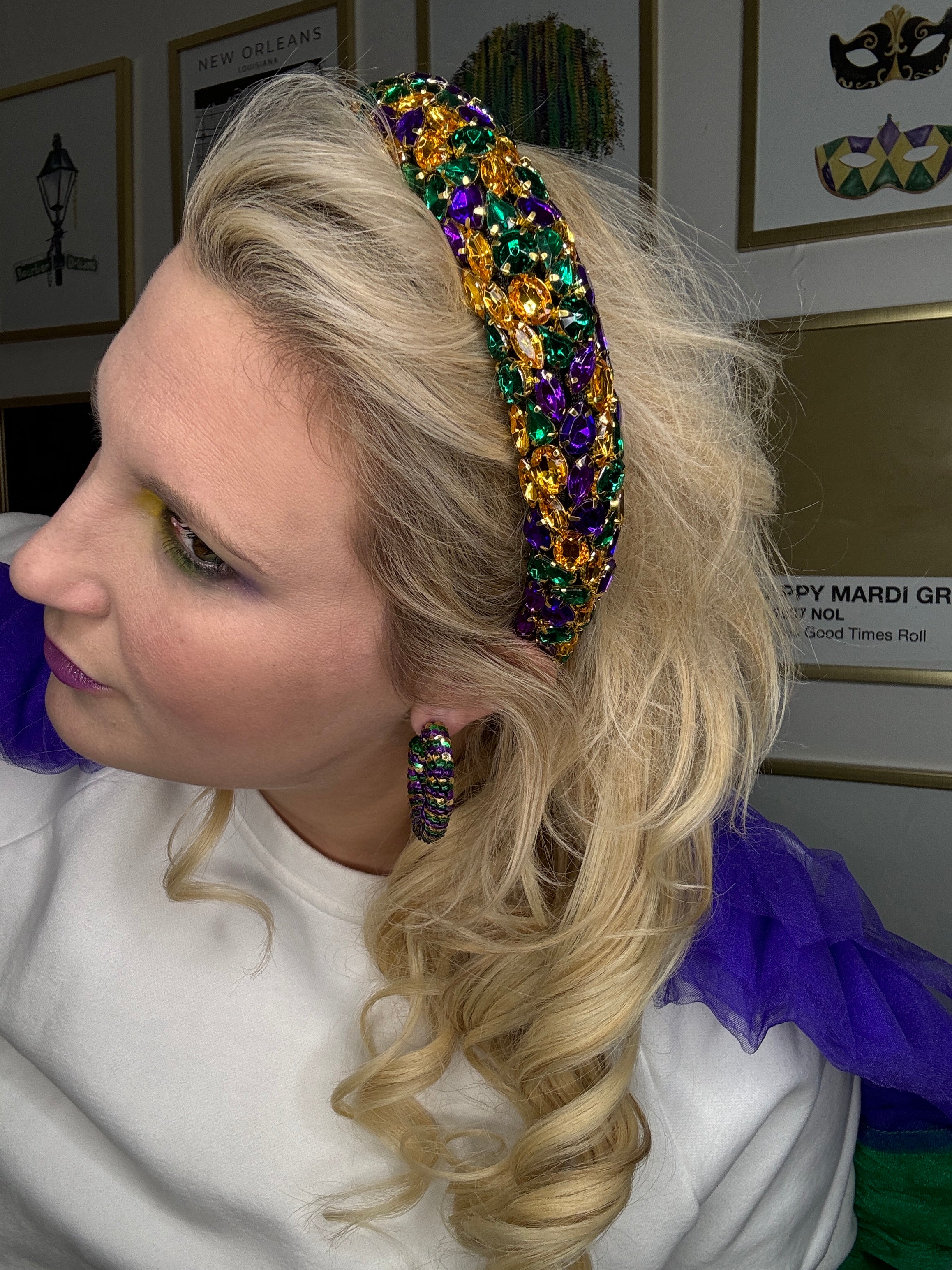 Mardi Gras jeweled puffy headband