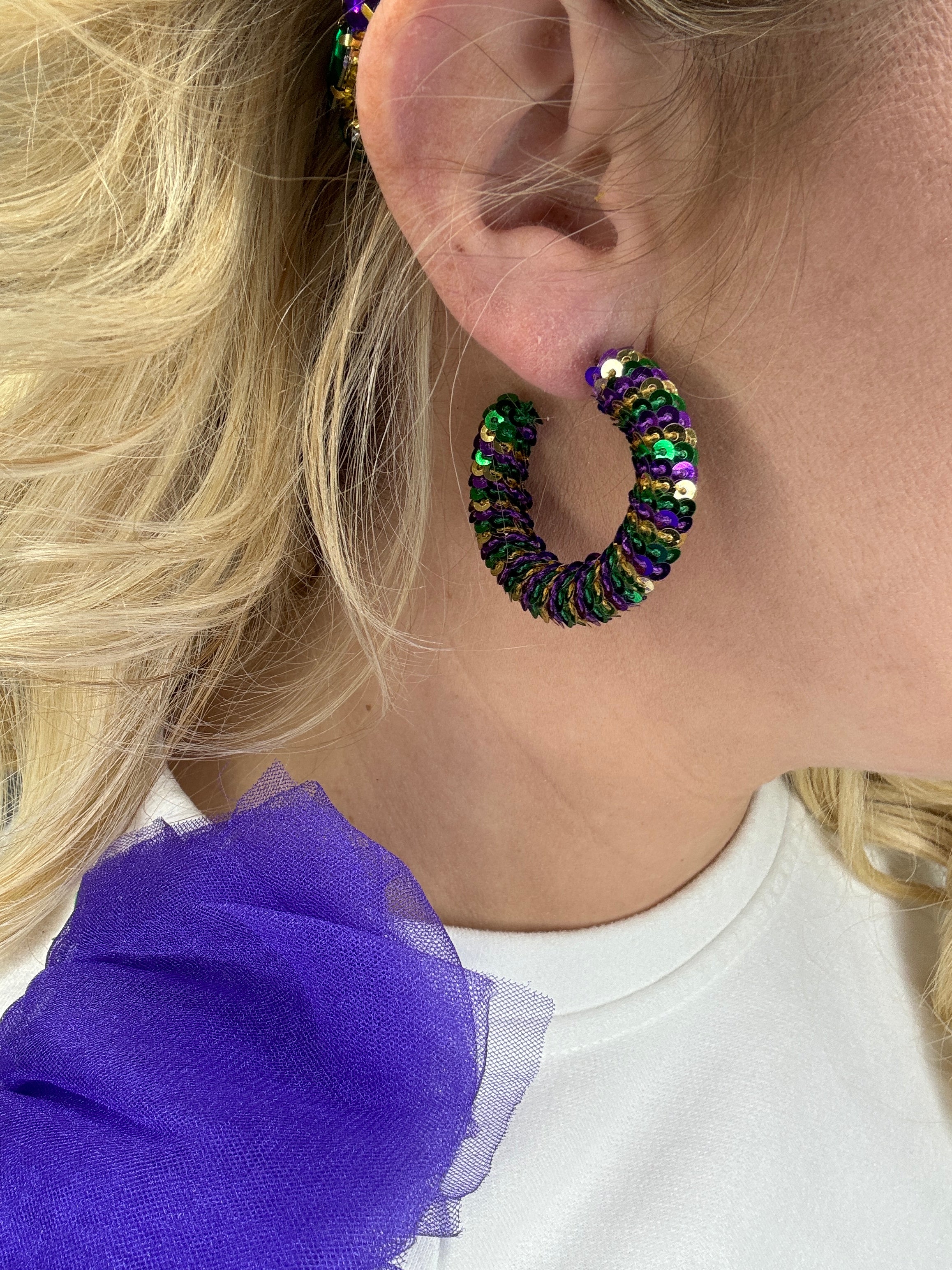 Mardi Gras Sequin Hoop Earrings