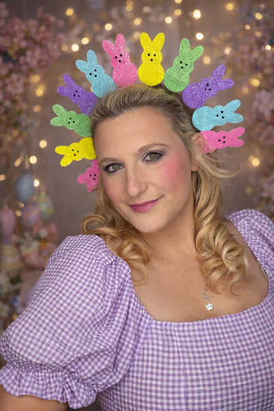 Pink Easter Bunny Gem Cluster Bling Charm Headband Holiday Statement Headpiece Pink Easter Bunny Crown, Floral Halo Headdress main image 3