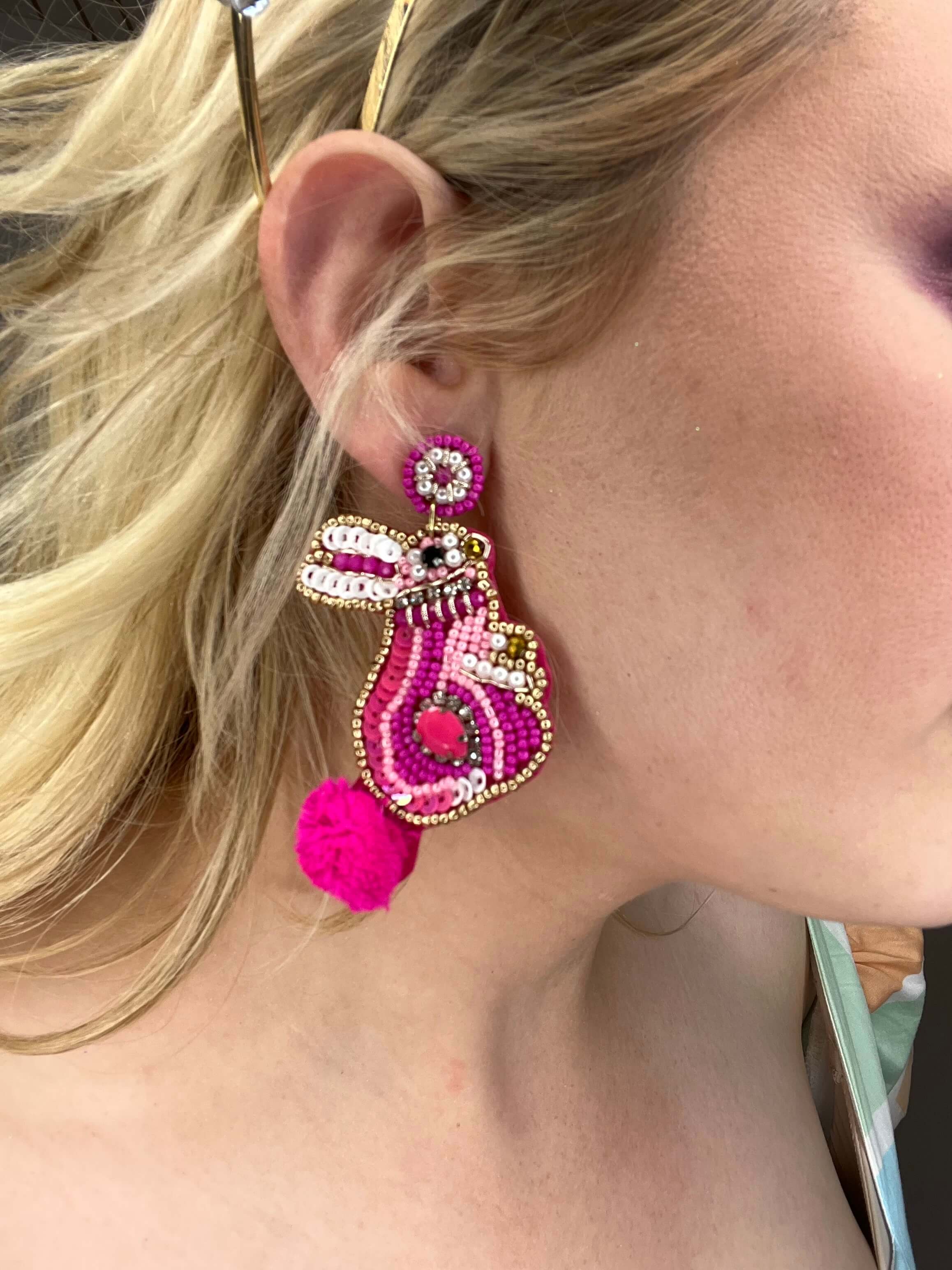 Hot Pink Bunny Earrings - Crowned By Ellie
