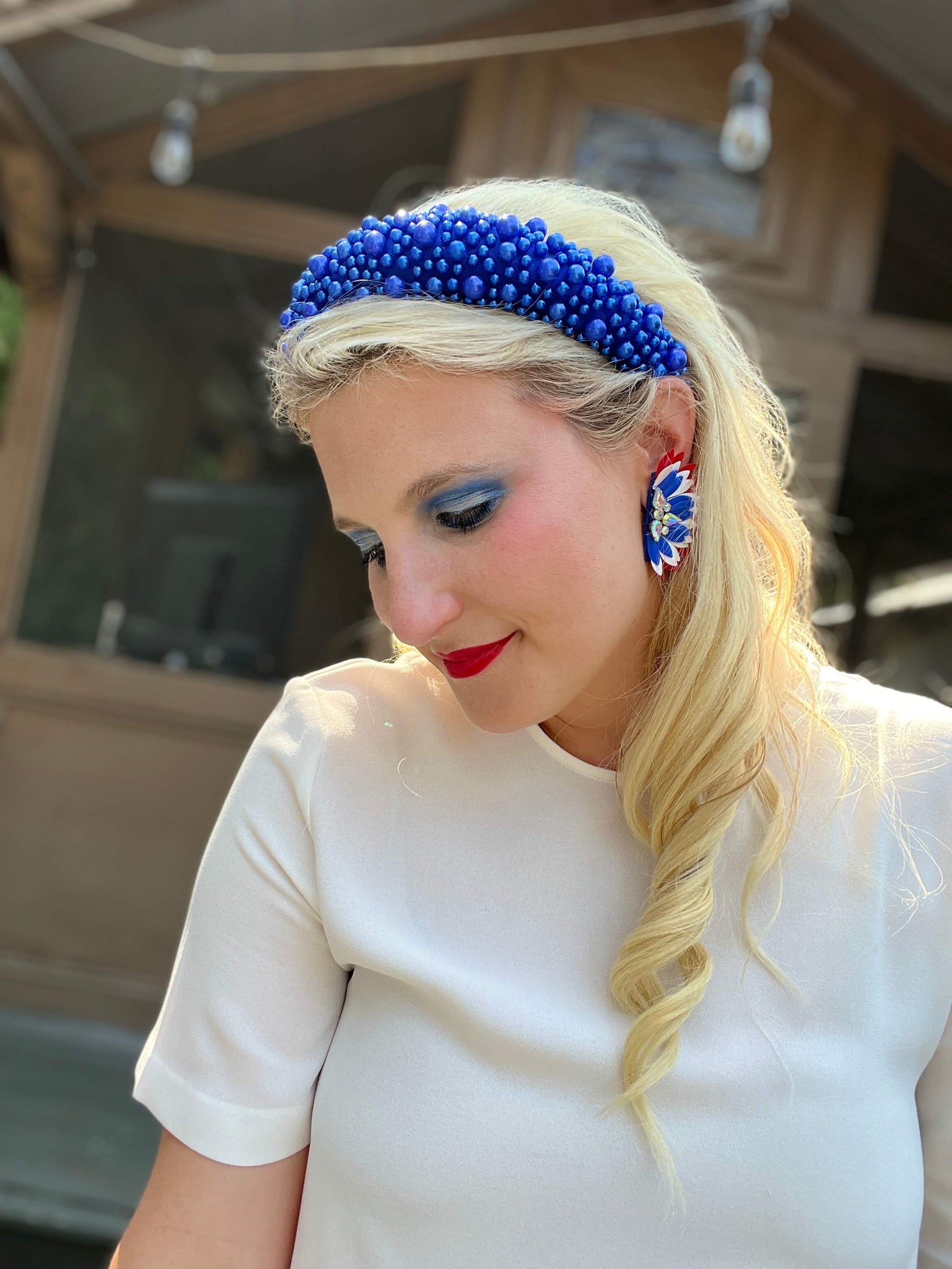 LA BELLA Teal Pearl Headband Pale blue pearl headband – Petal & Pearl main image 4