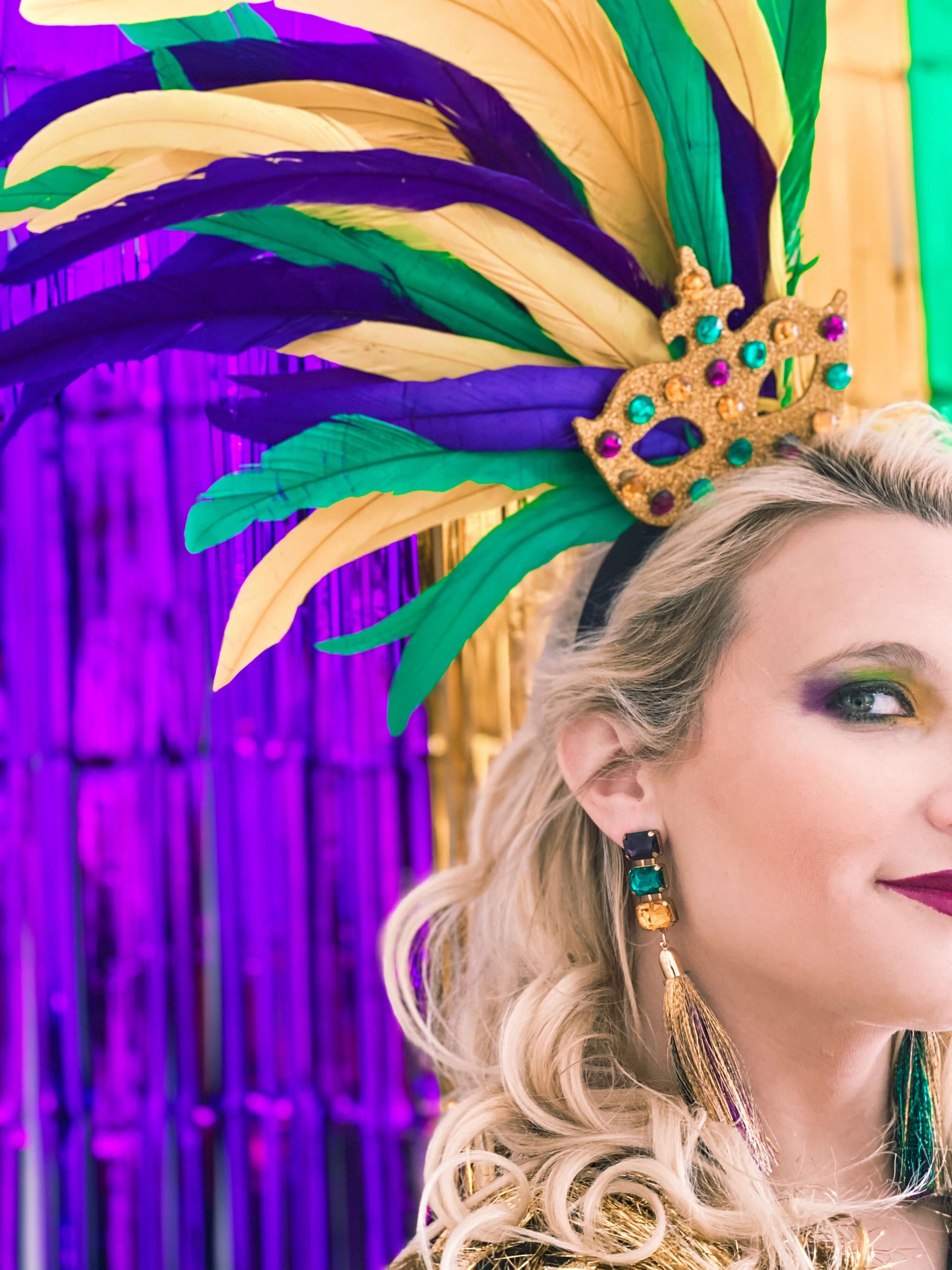 8273 Mardi Gras Carnival Satin Flower Fascinator Hat, Women Feather Anything can happen with ✨four feet of feathers✨ on your  main image 2