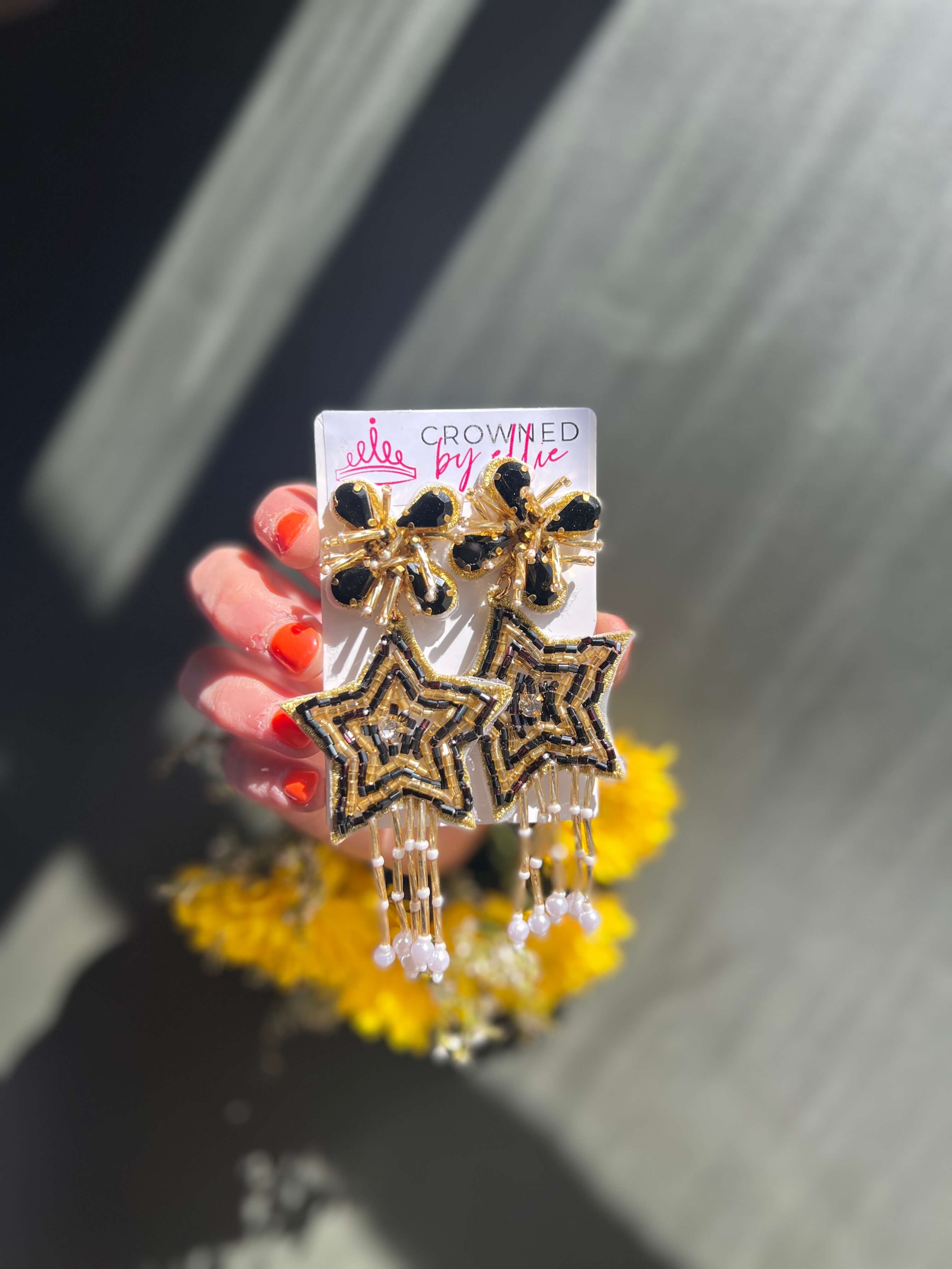 Black & Gold Star Earrings