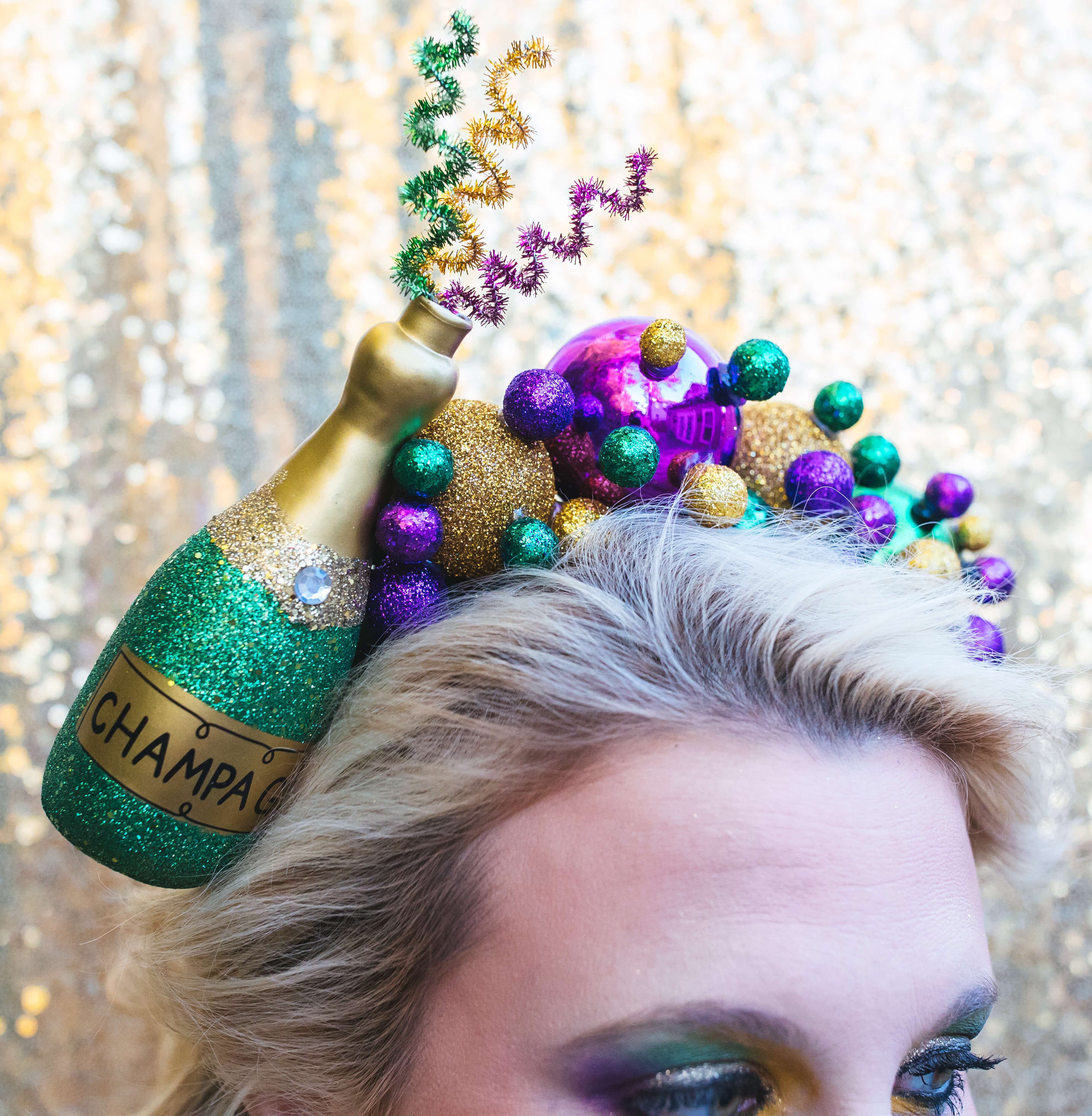 Mardi Gras Champagne Headpiece - Crowned By Ellie